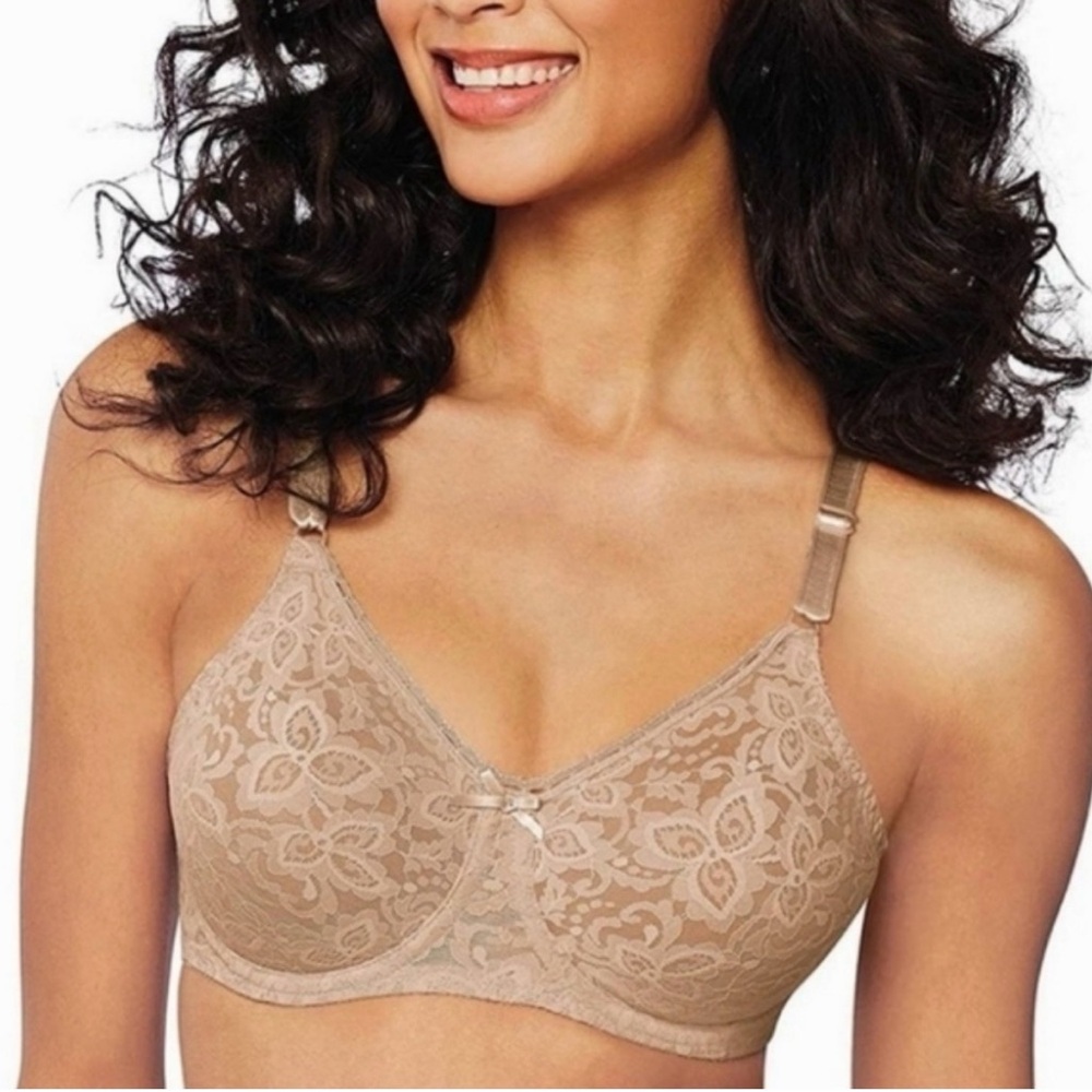 Bali 3432 Lace N Smooth Full Coverage Underwire Unlined Sz 36D nude/tan NWOT
